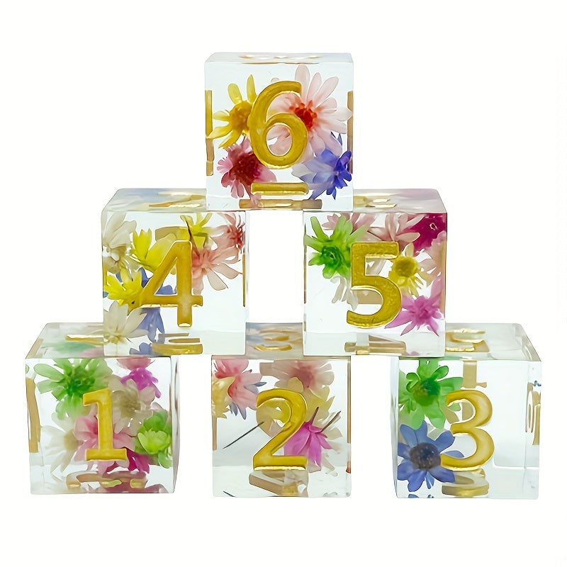 6pcs Resin Digital Dice Transparent Petal Dice For Board Game