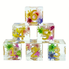 6pcs Resin Digital Dice Transparent Petal Dice For Board Game