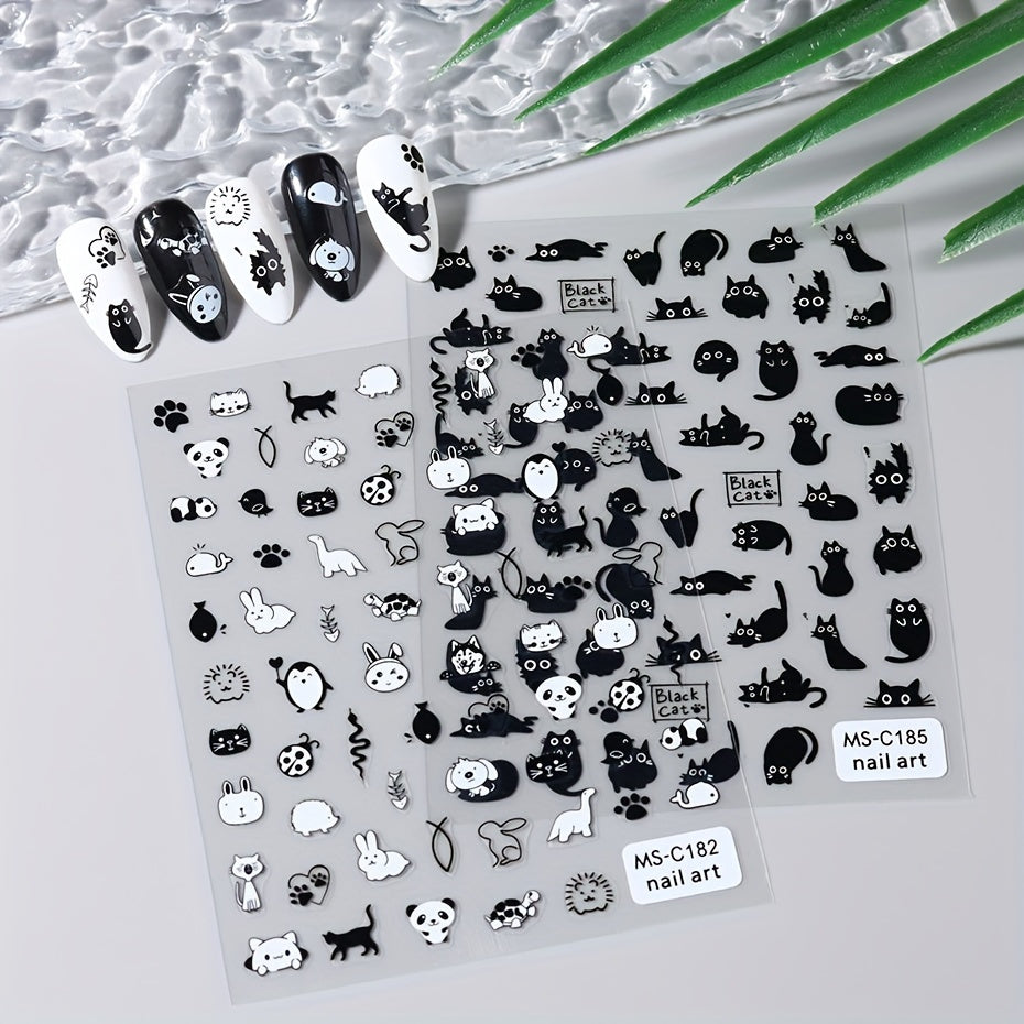 Cat Cartoon Nail Stickers 2 Pack Glitter Finish