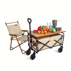 Outdoor Folding Camping Wagon Utility Wagon with 4 Wheels & Adjustable Handle