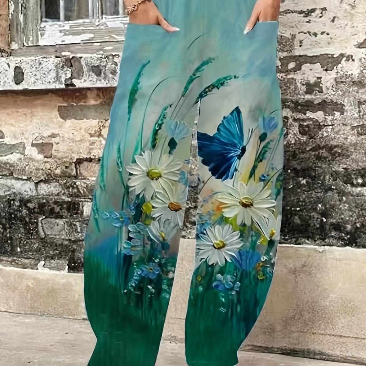 Women's Plus Floral Painting Print High Rise Pants