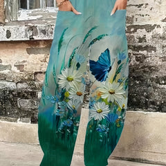 Women's Plus Floral Painting Print High Rise Pants