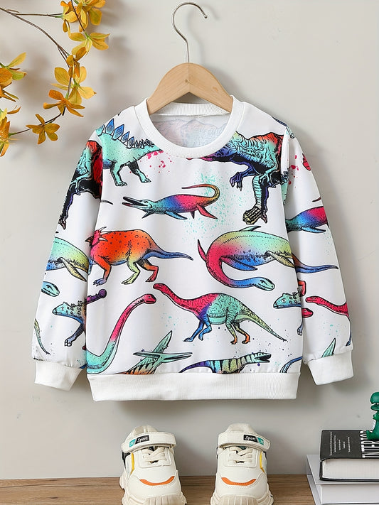 Colorful Dinosaurs Print Boys Pullover Sweatshirt Long Sleeve