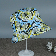 Yellow Butterfly Print Bucket Hat Sun Protection Sunshade Hat