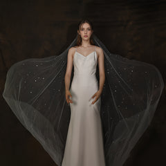 Cathedral Bridal Veil with Rhinestones Romantic Wedding Accessory