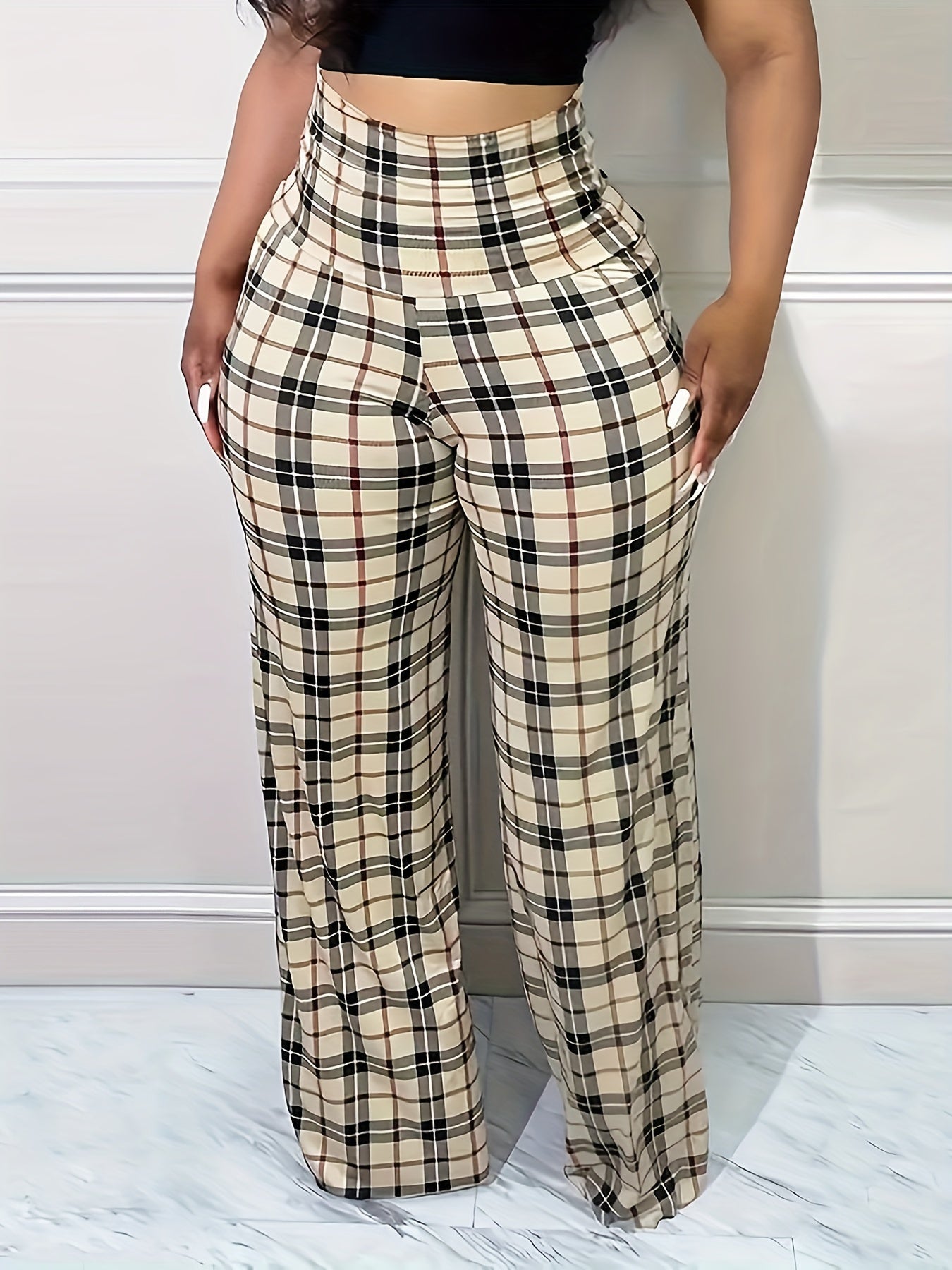 Women's Plus Plaid High Rise Tummy Control Pants
