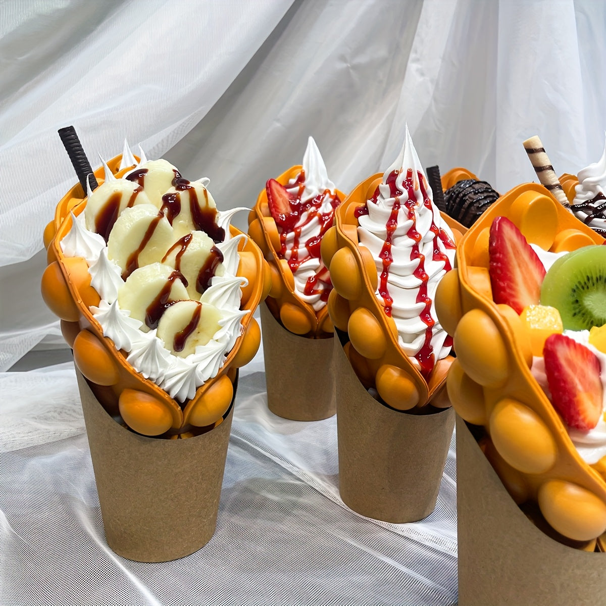 Realistic Egg Waffle Model Display Prop for Bakeries