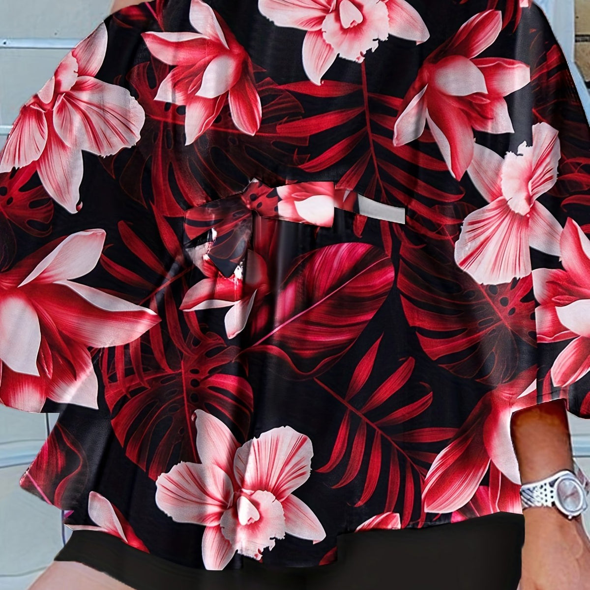 Tropical Print Off Shoulder Peplum Top & Shorts Set