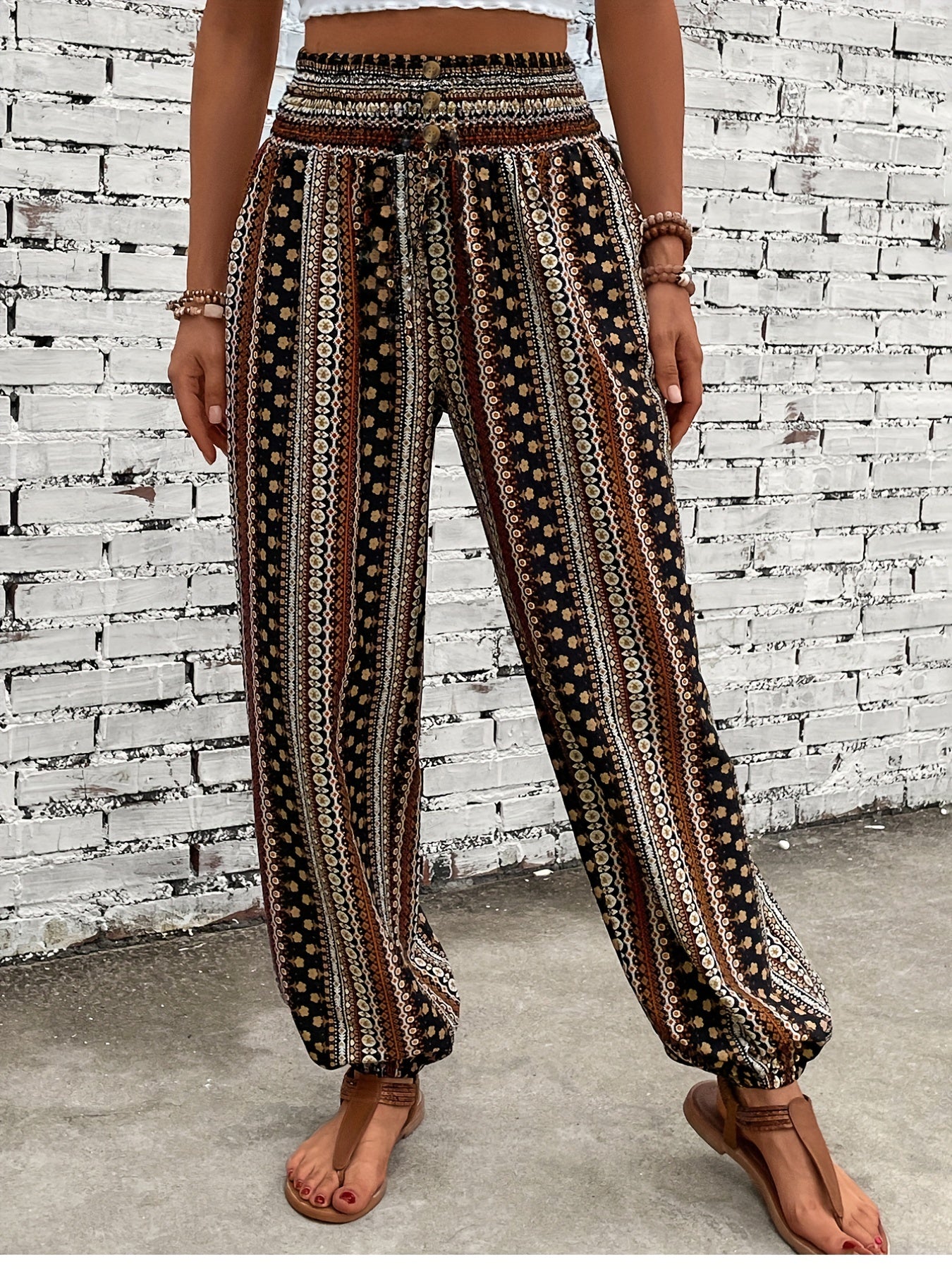  Boho Pants Women's Plus Geo Print High Waisted Harem Trousers