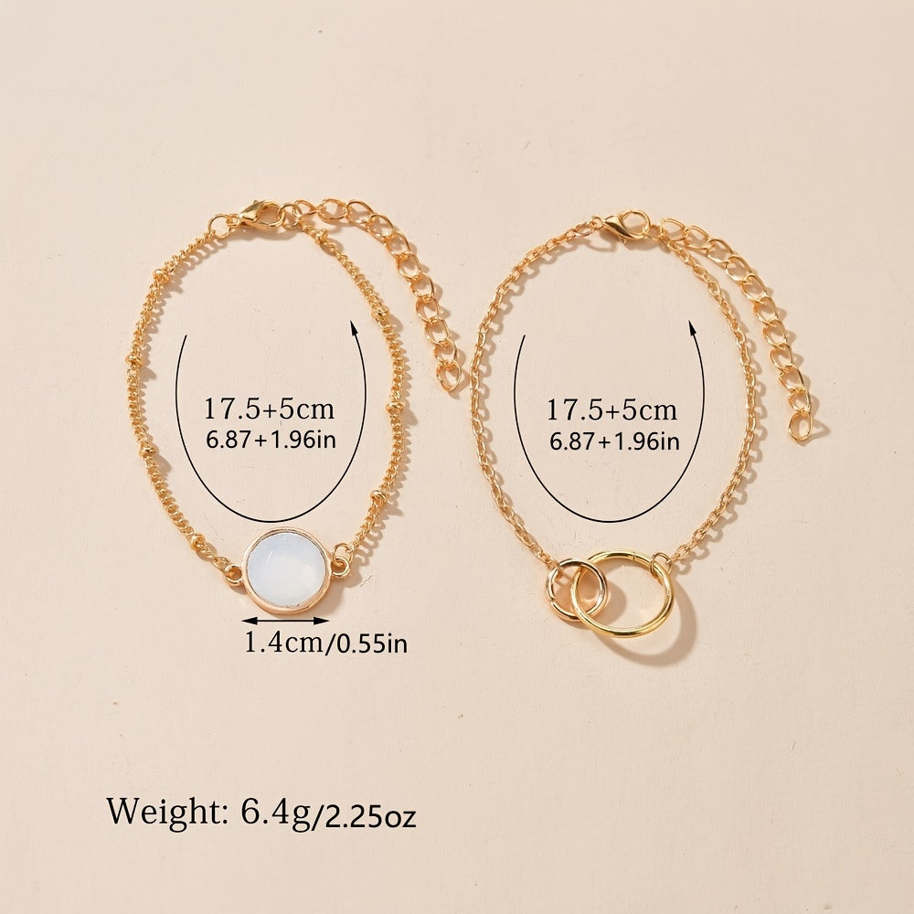 Dainty Chain Bracelet Geometric Double Circle Adjustable Hand Chain Set
