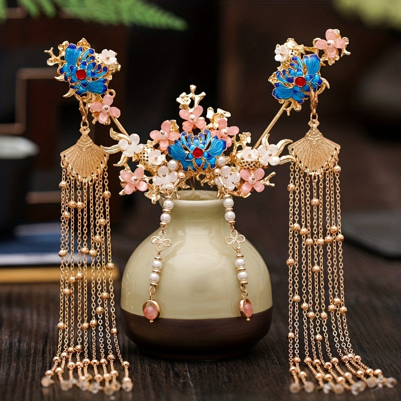 Chinese Style Hair Accessories Set Flower Hair Comb Hairpin Earrings Set