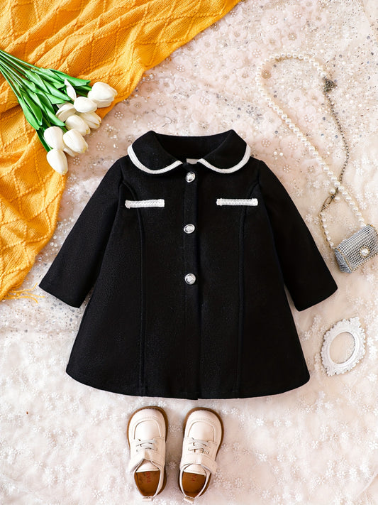 Toddler Baby Girls Tweed Coat Single Breasted Long Sleeve Outwear