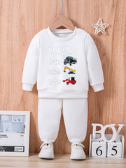 Kids Cartoon Vehicle Graphic Sweatshirt & Trousers Set