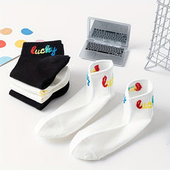 5 Pairs Letter Print Soft Short Socks Women's Stockings & Hosiery