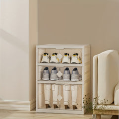 Foldable Shoe Rack with Door Plastic Storage Organizer