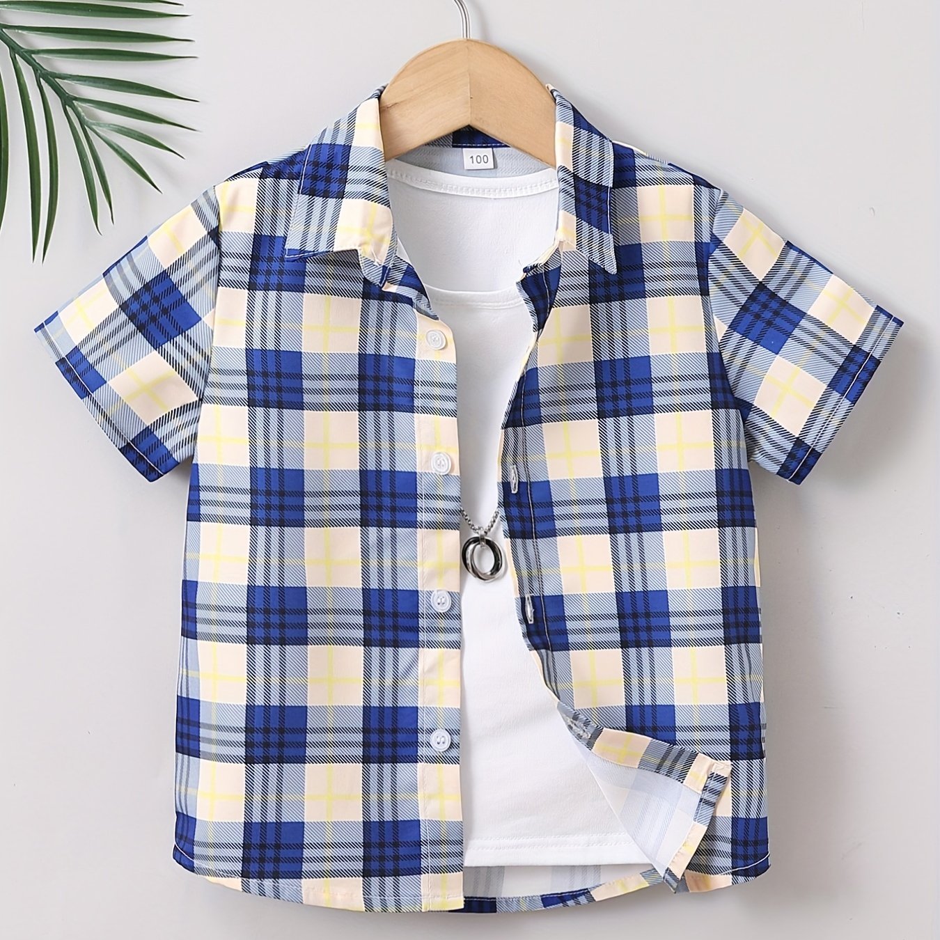 Boys Plaid Shirt Short Sleeves Preppy Style Summer Kids Clothes