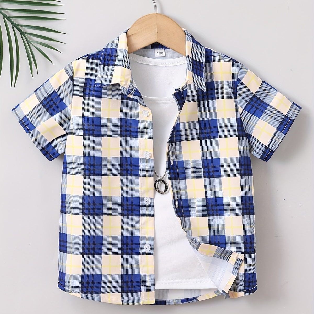 Boys Plaid Shirt Short Sleeves Preppy Style Summer Kids Clothes
