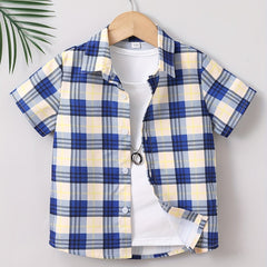 Boys Plaid Shirt Short Sleeves Preppy Style Summer Kids Clothes