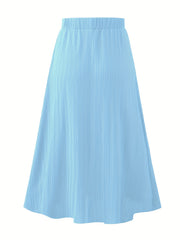 Women's Plus Solid Metal Decor Elastic Belted A line Skirt