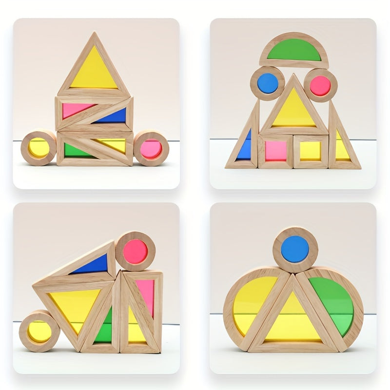 Colorful Educational Wooden Rainbow Building Blocks Sturdy Triangular