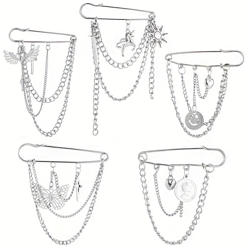 Metal Chain Pin Ins Tide Brooch Hip Hop Decoration Unisex