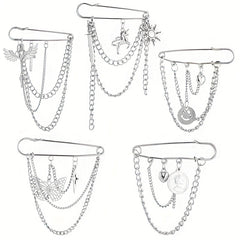 Metal Chain Pin Ins Tide Brooch Hip Hop Decoration Unisex