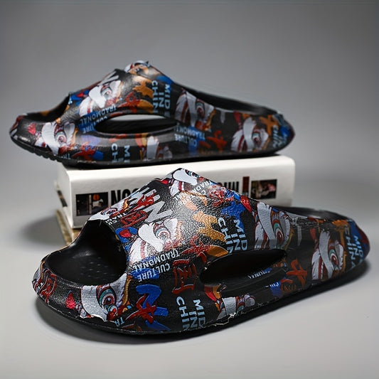 Men's Printed Slides Quick Dry Non-Slip Indoor & Outdoor Summer Comfort