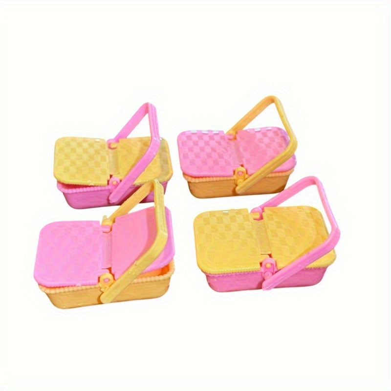 Dollhouse T-Shaped Picnic Basket Yellow/Pink Plastic Shopping Basket 1pc