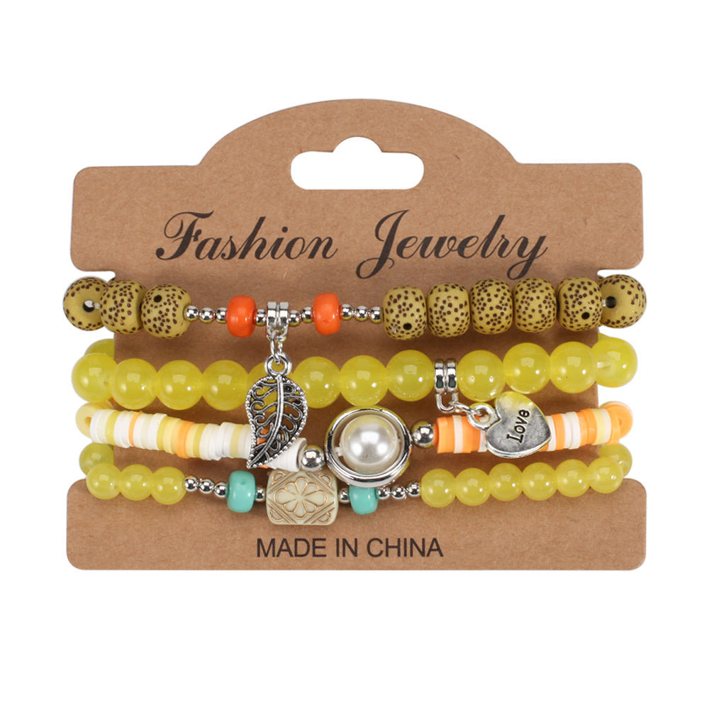 Colorful Beaded Bracelet Set Boho Style Hand Jewelry for Women