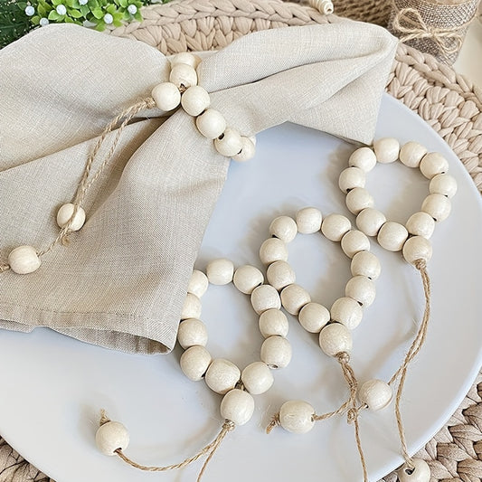 4pcs Wooden Beads Napkin Ring Double Thread Napkin Buckle