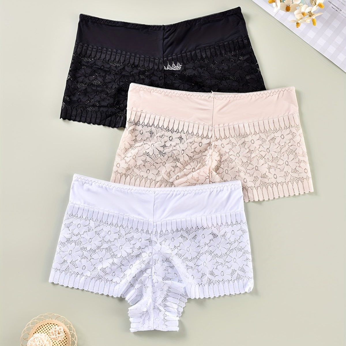 3 Pack Plus Size Panties Set Women's Plus Floral Lace Wide Waistband