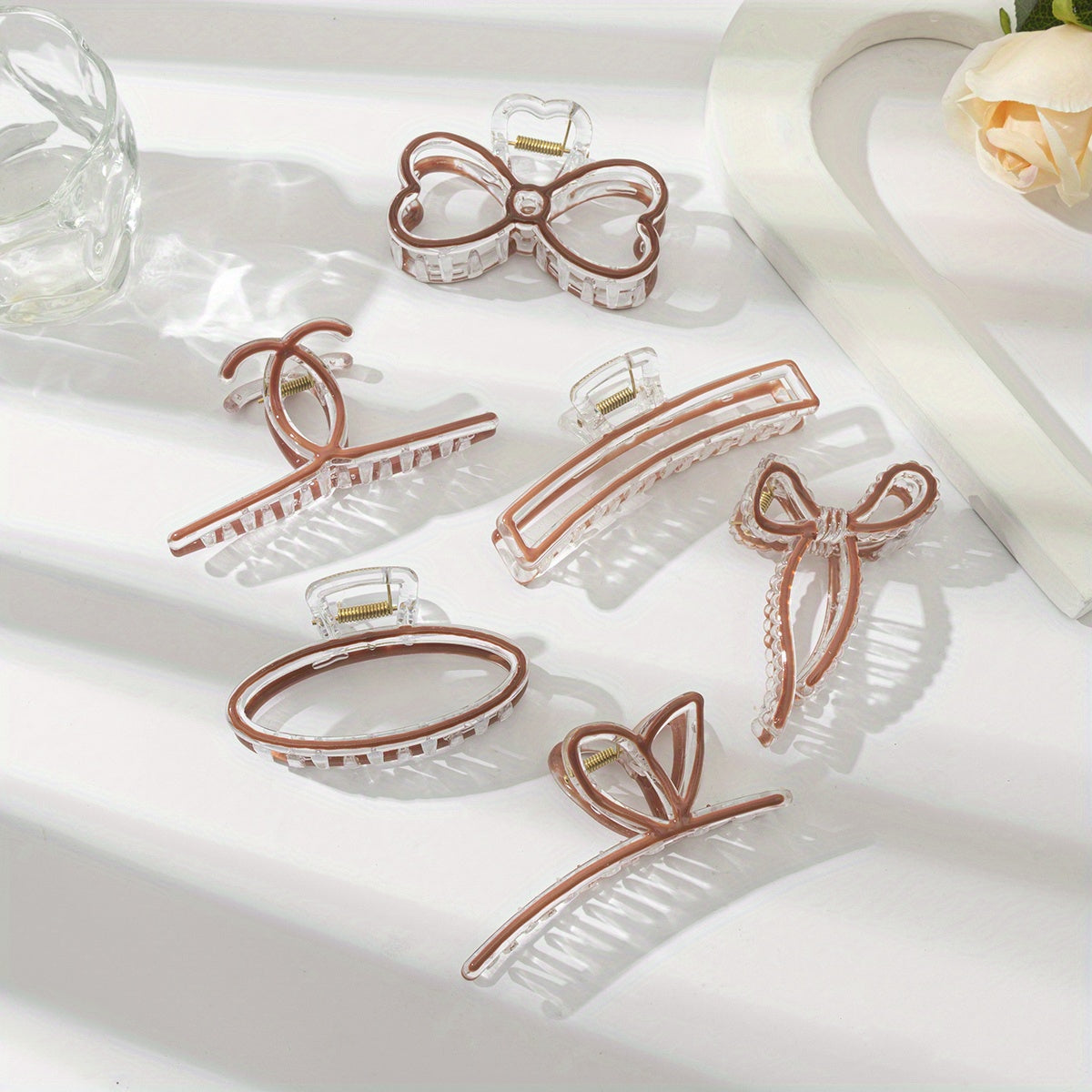 6pcs Colorful Hair Claw Clip Bow Shaped Nonslip Ponytail Holder Hair Accessories