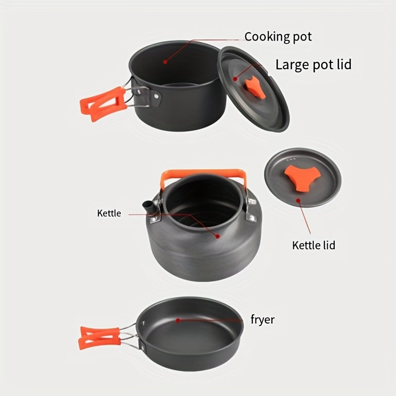 Outdoor Camping Cookware Kit Aluminum Teapot Pan Pot And Lid Set