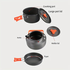 Outdoor Camping Cookware Kit Aluminum Teapot Pan Pot And Lid Set