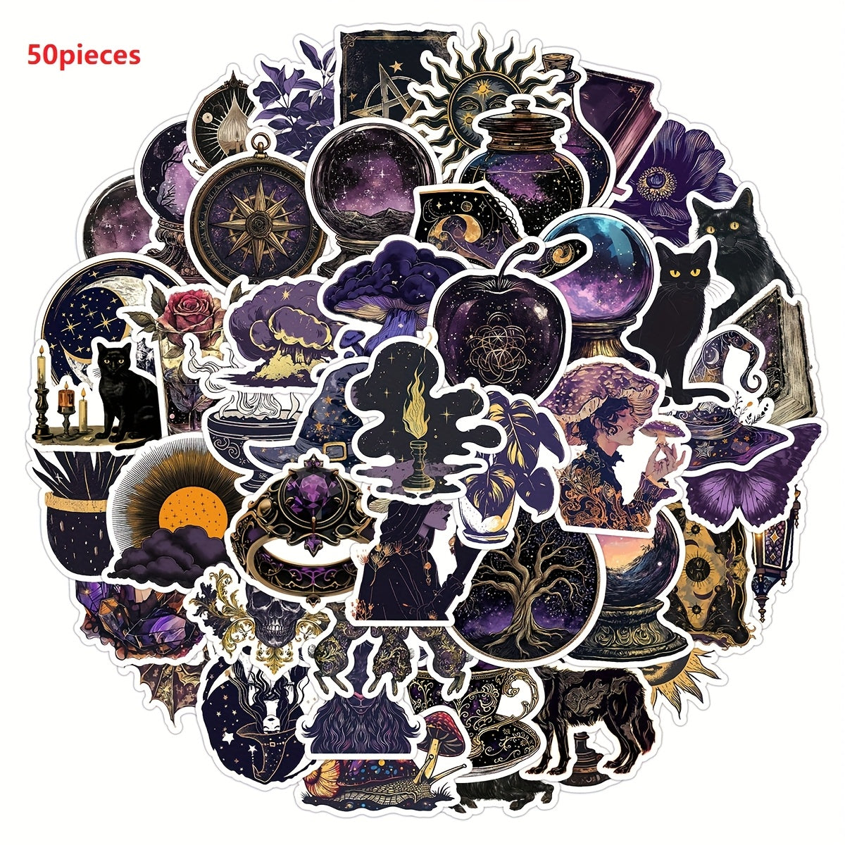 50pcs Gothic Dark Magic Vinyl Stickers Irregular Shapes for DIY Decor