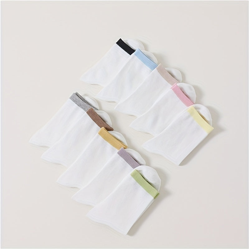 10 Pairs Colorblock Crew Sports Socks Women's Stockings