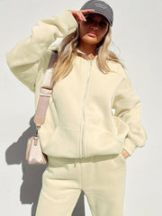  Hooded Zipper Coat & Pants Outfits Two Piece Set
