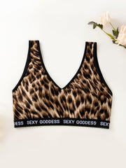 3pcs Leopard Wireless Bras Comfy Letter Print Bra Women's Lingerie