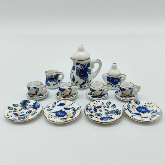 15pcs Ceramic Tea Set 1:12 Scale Handcrafted Dollhouse Decor Collectors