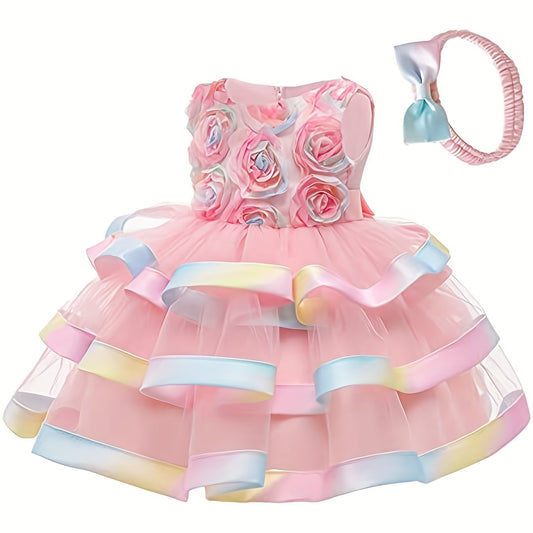 Baby Girl's 3D Flowers Wedding Evening Party Gown Dress