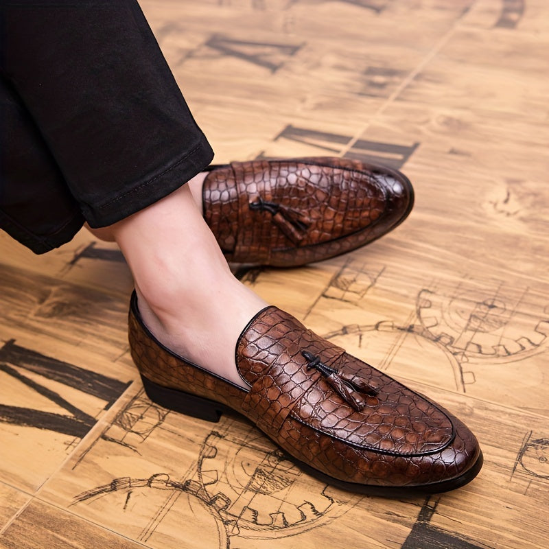 Men's Embossed Tassel Loafers Comfy Casual Shoes