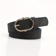 Vintage PU Leather Belt w/ Oval Pin Buckle