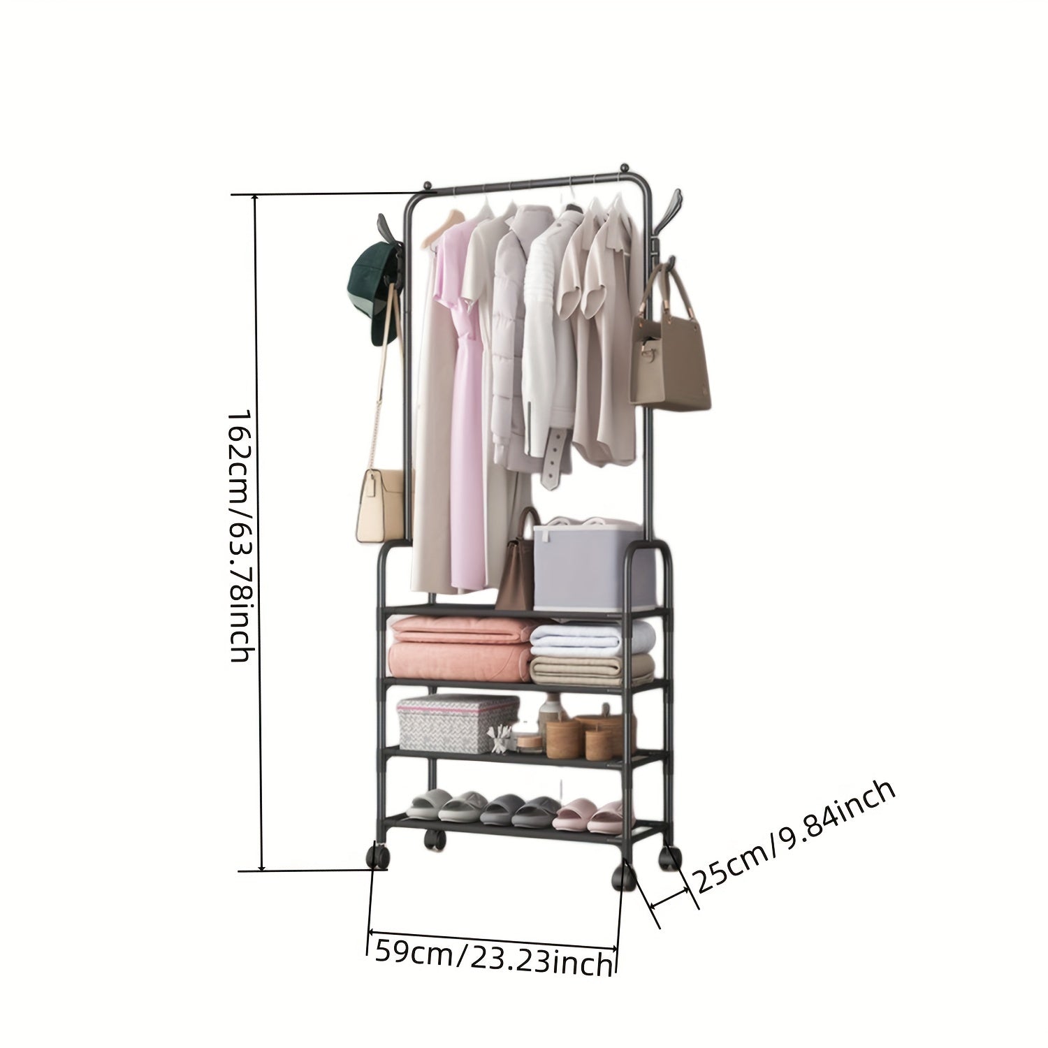 Stylish Garment Rack with Wheels & Hooks - Closet Organizer