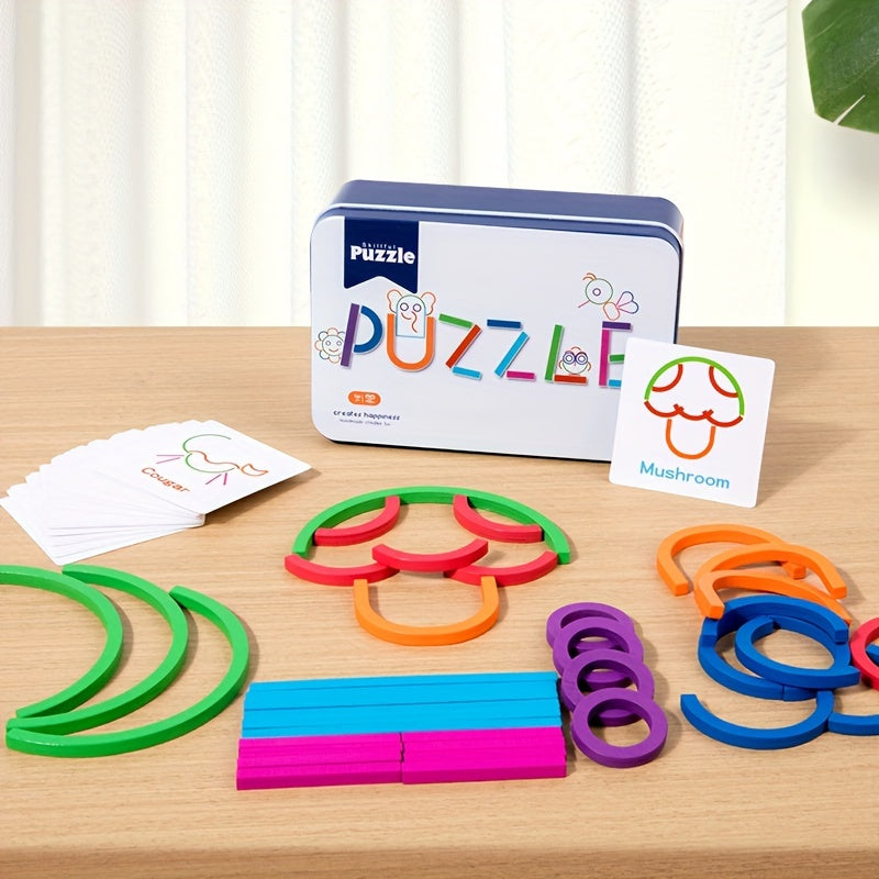 Wooden Puzzle Blocks Letter Pattern Matching Building Games