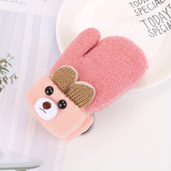 Bear Cartoon Gloves Kids Winter Knitted Double layered Thickened Gloves