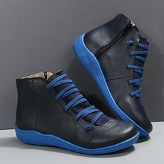 Women's Ankle Boots Zip Lace-up Detail Flat Boots