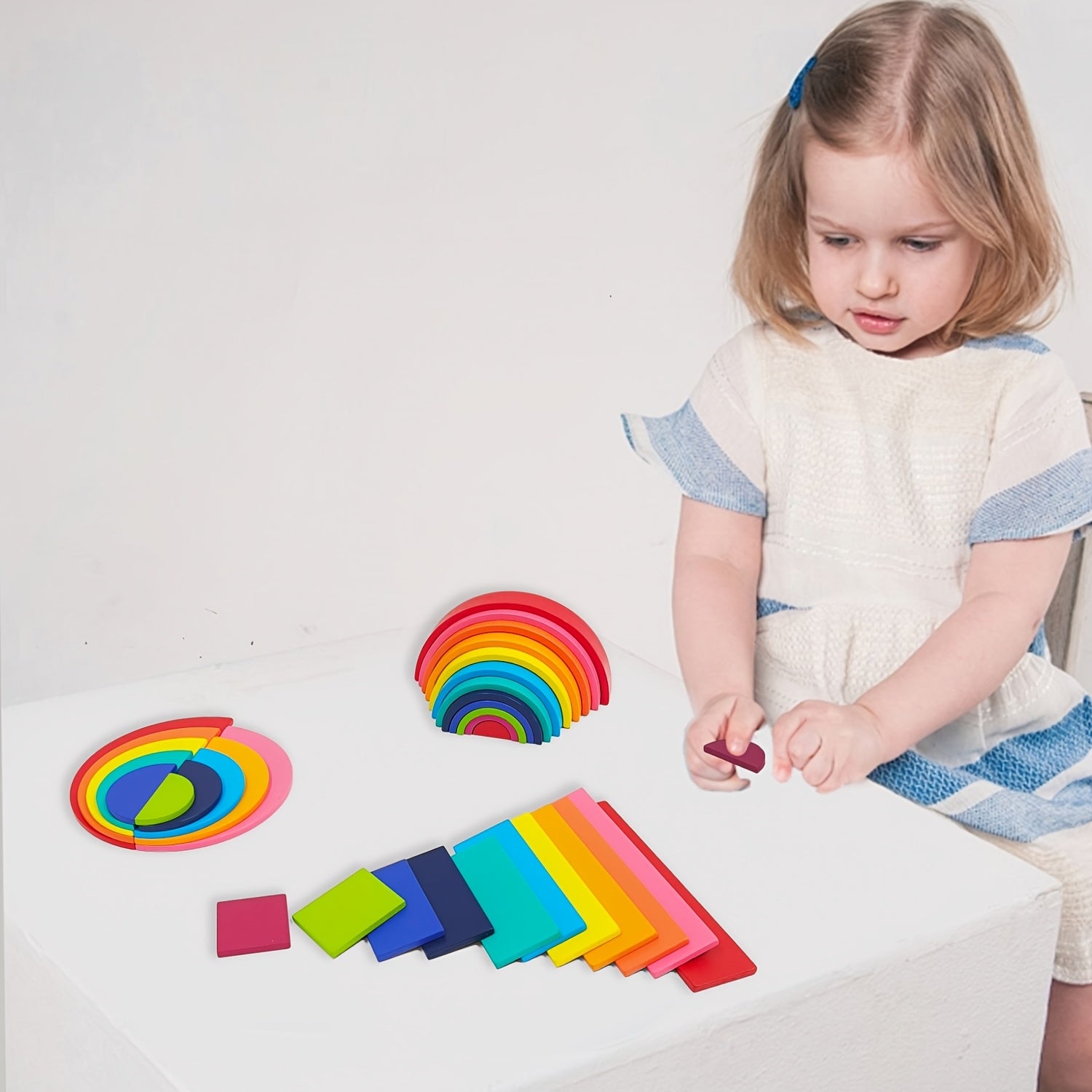 Rainbow Building Block Toy for Kids, Interactive Sensory Play Set