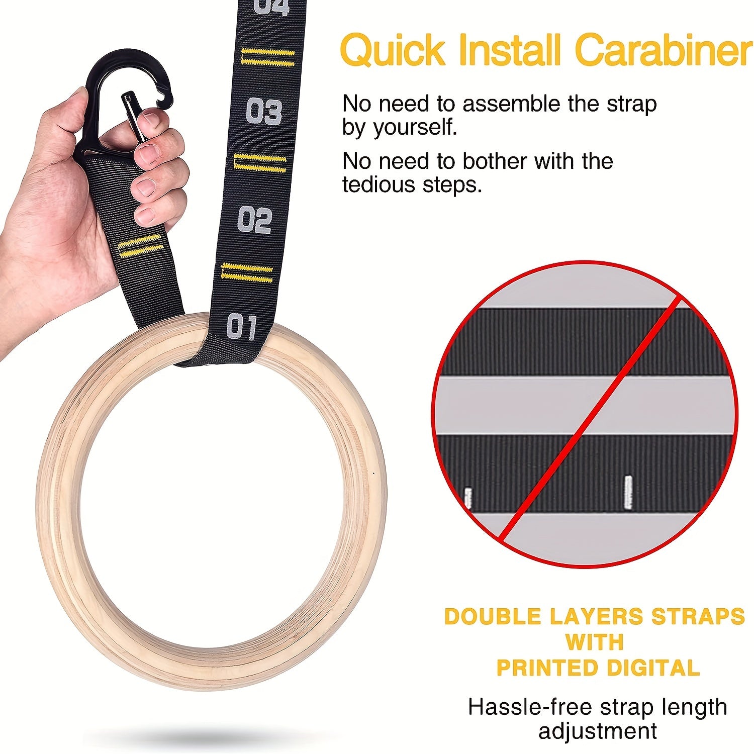 Adjustable Wooden Gymnastics Rings 2 Pack with Straps