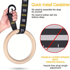 Adjustable Wooden Gymnastics Rings 2 Pack with Straps