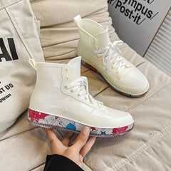 Women's Waterproof Rain Boots Lace Up High Boots